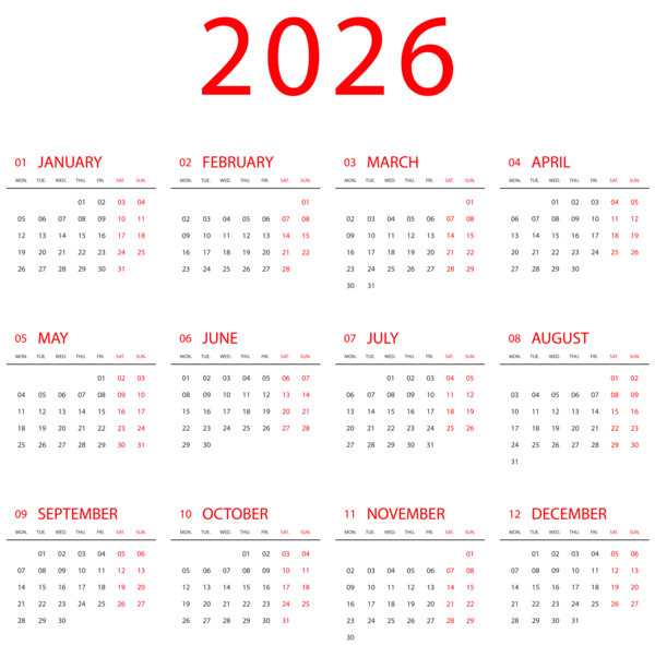 This png image - 2026 Calendar Transparent PNG Clipart, is available for free download