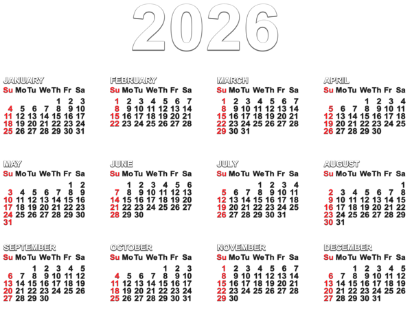This png image - 2026 Calendar US PNG Clipart, is available for free download