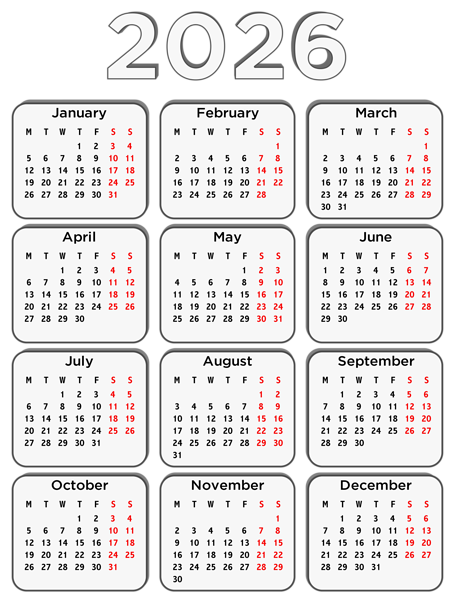 This png image - 2026 Large EU Calendar, is available for free download