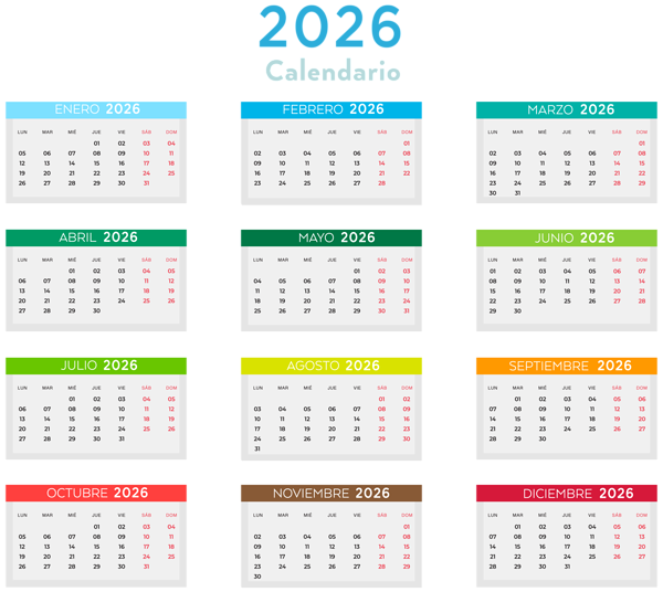 This png image - 2026 Spanish Calendar with Colors PNG Clipart, is available for free download