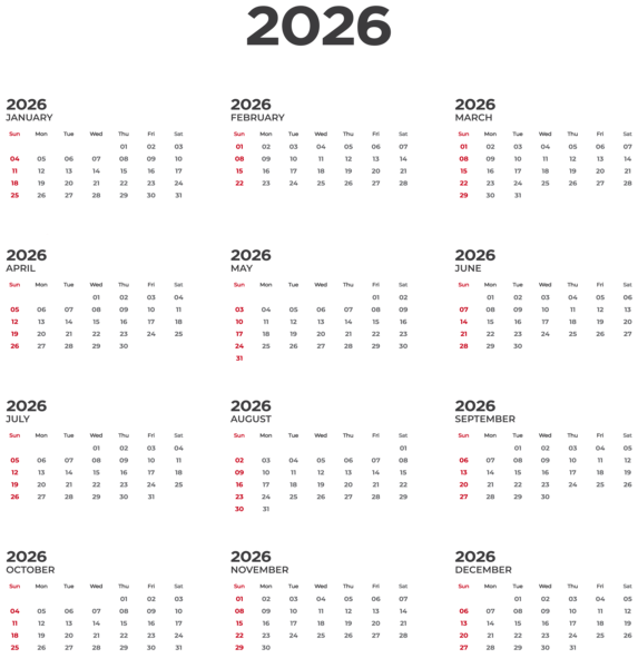This png image - 2026 US Calendar Transparent PNG Clipart, is available for free download