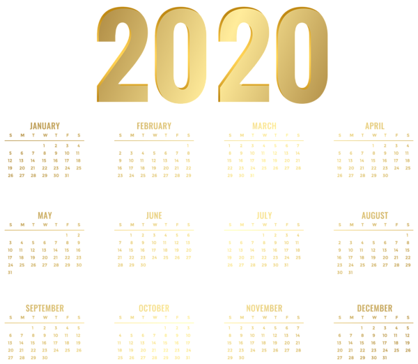 Calendar 2020 Gold Transparent PNG Image | Gallery Yopriceville - High ...