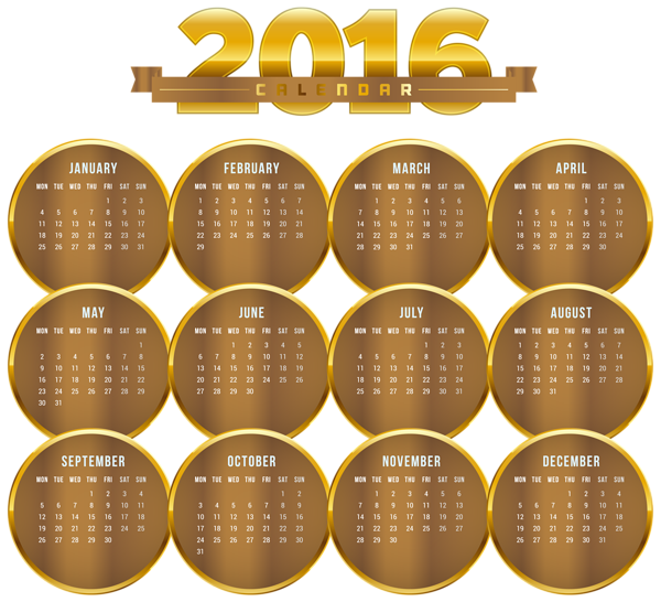 This png image - Transparent Gold 2016 Calendar PNG Image, is available for free download