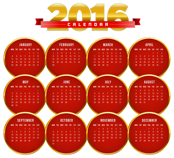 This png image - Transparent Red 2016 Calendar PNG Image, is available for free download