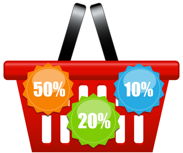 This png image - Shopping Basket with Discount Icons PNG Clip Art Image, is available for free download