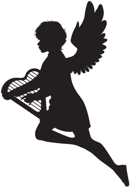 This png image - Angel with Harp Silhouette PNG Clip Art Image, is available for free download