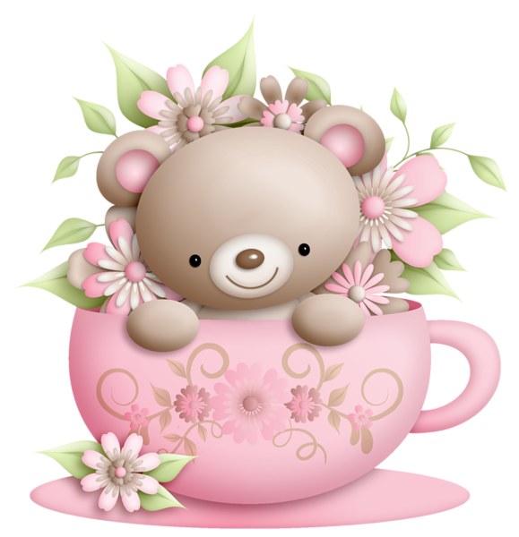 This png image - Cup and Teddy with Flowers Decoration PNG Clipart, is available for free download
