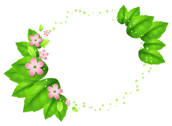 This png image - Green Spring Decor with Pink Flowers, is available for free download