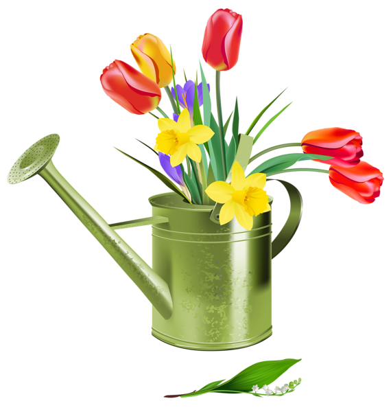 This png image - Green Watering Can with Spring Flowers PNG Clipart, is available for free download
