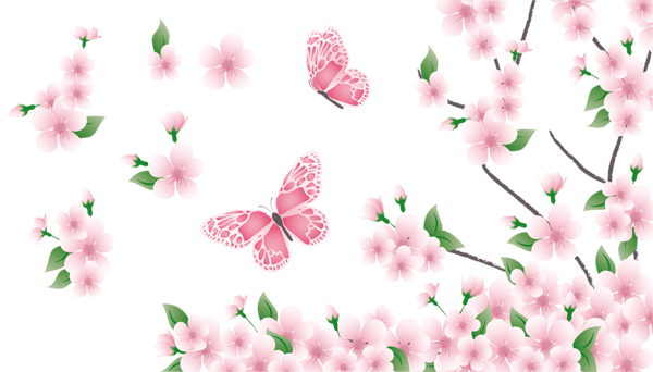 This png image - Spring Branch with Pink Flowers and Butterflies PNG Clipart, is available for free download