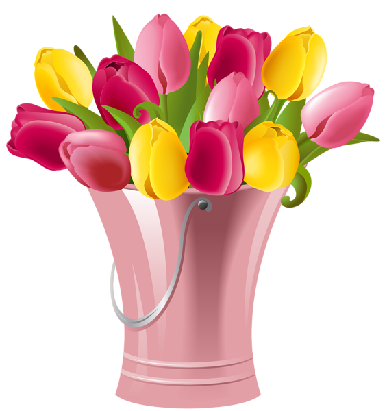 This png image - Spring Bucket with Tulips Transparent PNG Clip Art Image, is available for free download