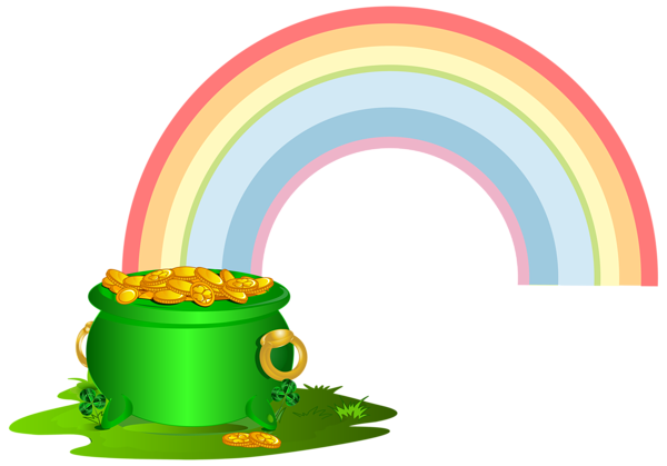 This png image - Green Pot of Gold with Rainbow PNG Clip Art Image, is available for free download