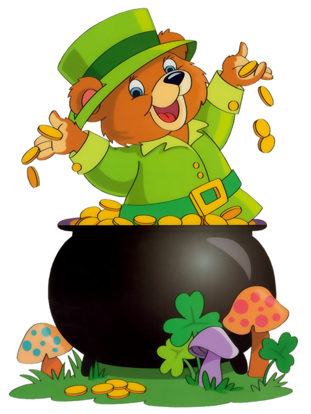 This png image - Saint Patrick Bear with Pot of Gold, is available for free download