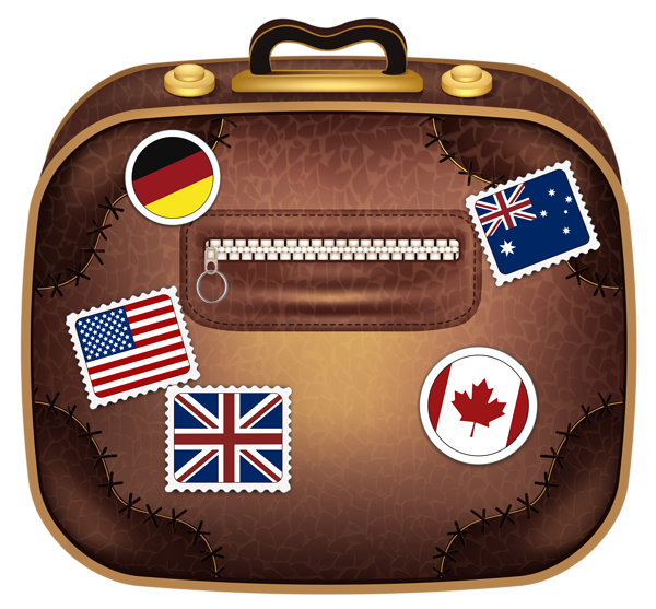 This png image - Brown Suitcase with Flags PNG Clipart Picture, is available for free download