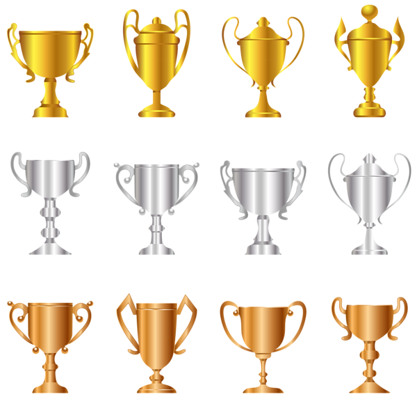 This png image - Transparent Gold Silver Bronze Trophies Set PNG Clipart, is available for free download