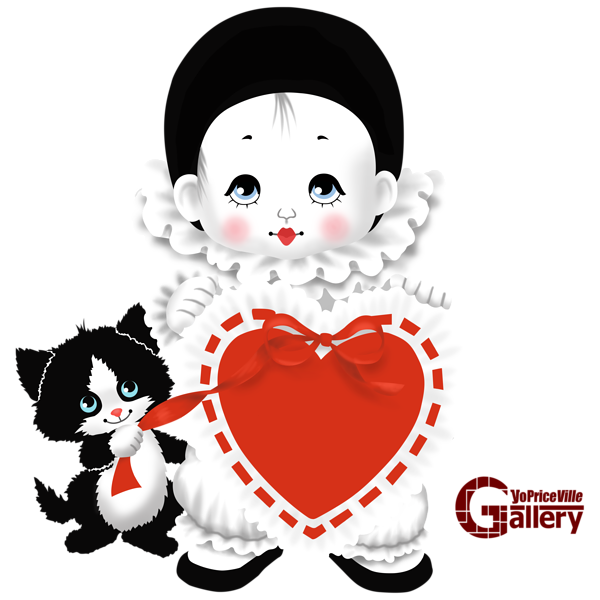 This png image - Cute Mime with Heart and Kitten Large PNG Clipart, is available for free download