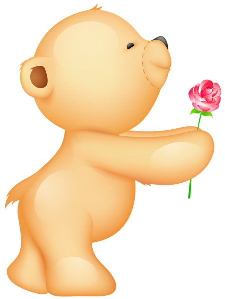 This png image - Cute Valentine Teddy with Rose PNG Clipart Picture, is available for free download
