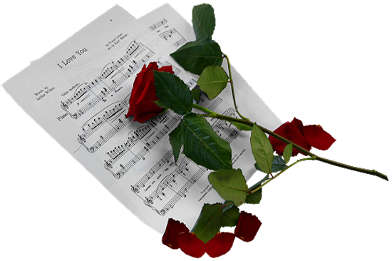 This png image - Music Score Love and Red Rose PNG Picture, is available for free download