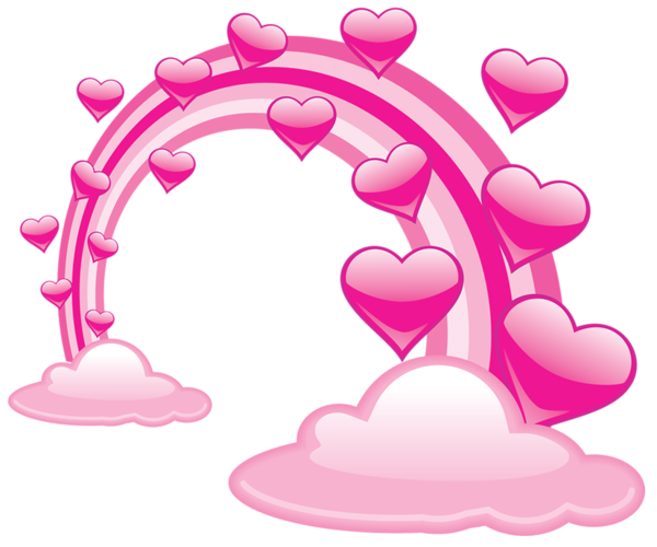 This png image - Pink Valentine Clouds With Hearts and Pink Rainbow PNG Clipart, is available for free download