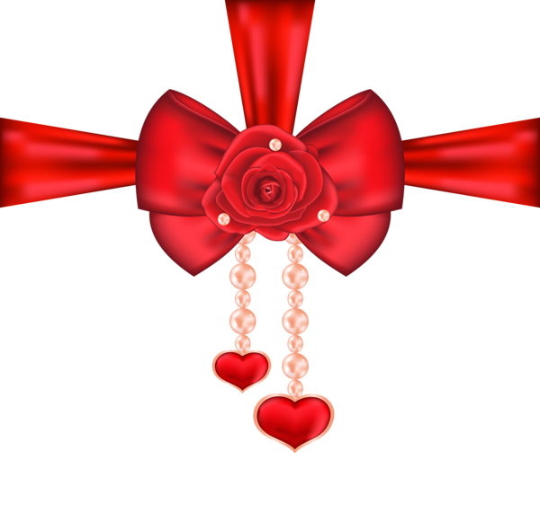 Red Decorative Bow with Rose and Hearts PNG Clipart ...