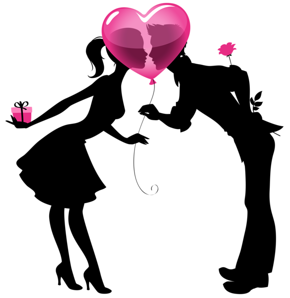 This png image - Valentine Couple Silhouettes with Heart Balloon PNG Clipart Picture, is available for free download
