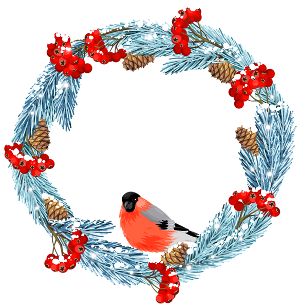 This png image - Blue Winter Wreath with Bird PNG Clip Art Image, is available for free download