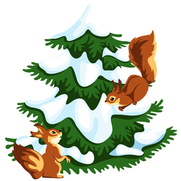 This png image - Transparent Snowy Tree with Squirrels PNG Clipart, is available for free download