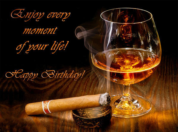 This jpeg image - Happy Birthday Card with Brandy and Cigar, is available for free download