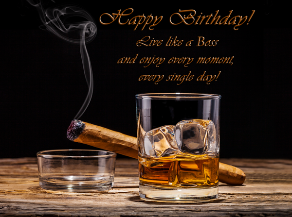 This png image - Happy Birthday Card with Whiskey and Cigar, is available for free download