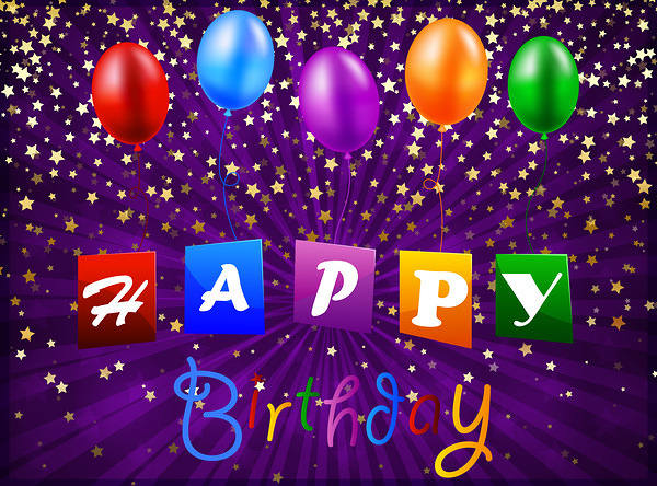 This jpeg image - Happy Birthday Purple Card with Balloons, is available for free download