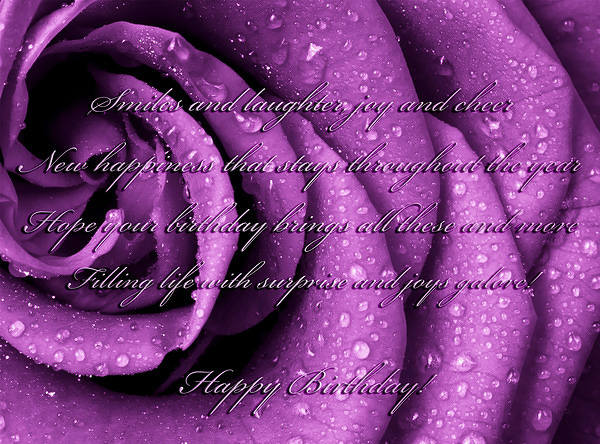 This jpeg image - Happy Birthday Purple Rose Greeting Card, is available for free download