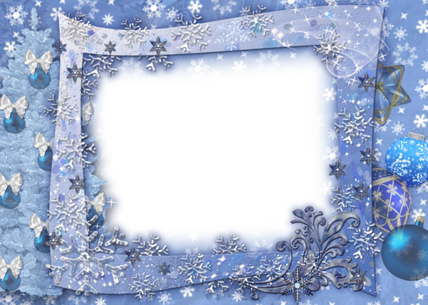 This png image - Blue Transparent Christmas Photo Frame with Snowflakesl, is available for free download