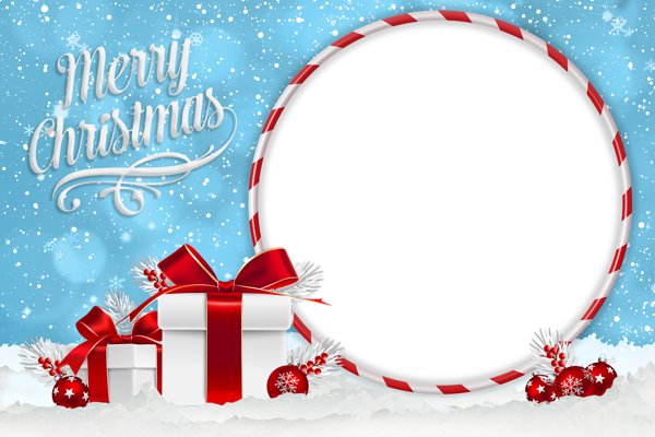 This png image - Christmas Blue Photo Frame with Christmas Gifts, is available for free download