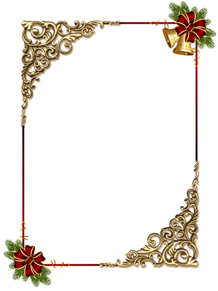 This png image - Christmas Gold PNG Photo Frame with Red Bow, is available for free download