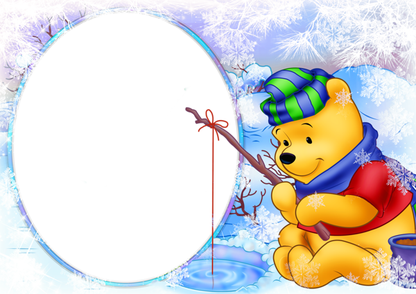 This png image - Christmas Kids Winter Frame with Winnie the Pooh, is available for free download