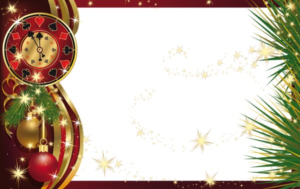 This png image - Christmas PNG Frame with Red Clock, is available for free download