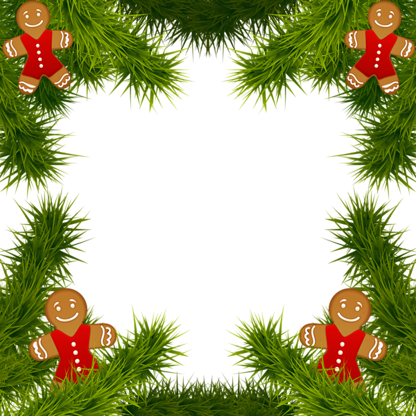 This png image - Christmas Pine Frame with Gingerbread Ornaments PNG Clipart Image, is available for free download
