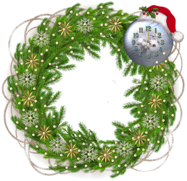 This png image - Christmas Pine Photo Frame with Santa Hat, is available for free download