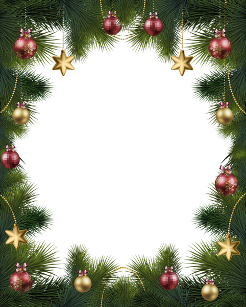 This png image - Christmas Pine Transparent Frame with Ornaments, is available for free download