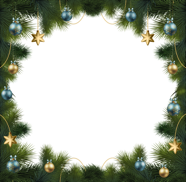 This png image - Christmas Pine Transparent PNG Frame with Ornaments, is available for free download
