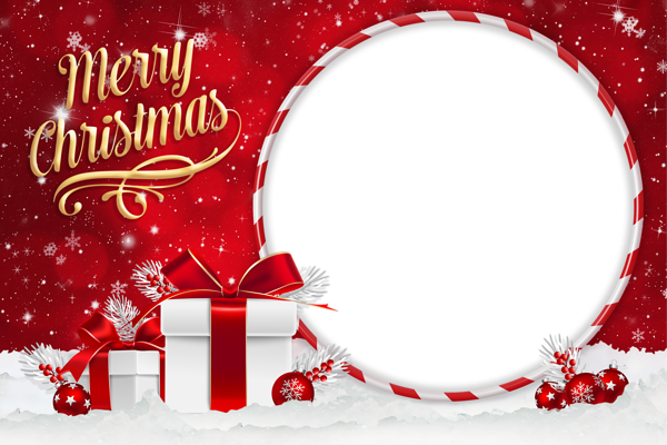 This png image - Christmas Red Photo Frame with Christmas Gifts, is available for free download
