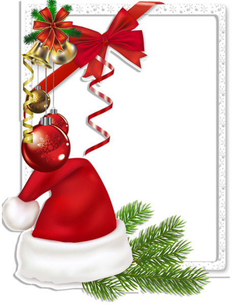 This png image - Christmas Transparent Photo Frame with Santa Hat and Bells, is available for free download