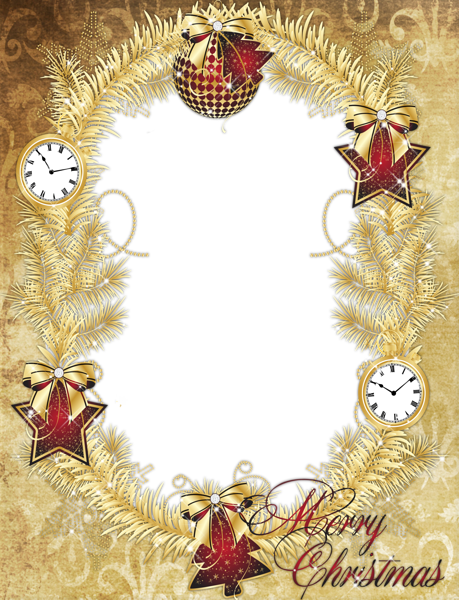 This png image - Gold PNG Merry Christmas Photo Frame with Stars, is available for free download
