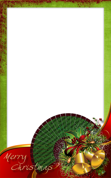 This png image - Green Christmas Transparent PNG Photo Frame with Bells, is available for free download