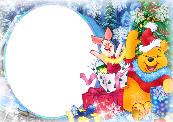 This png image - Large Christmas Kids Frame with Winnie the Pooh, is available for free download