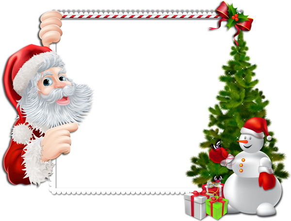 Large Christmas PNG Frame with Santa and Snowman Gallery Yopriceville
