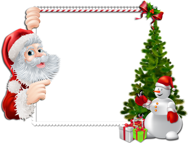This png image - Large Christmas PNG Frame with Santa and Snowman, is available for free download