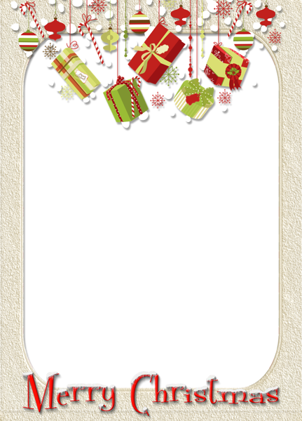 This png image - Merry Christmas Cream Photo Frame with Gifts, is available for free download