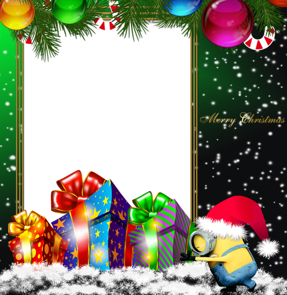 This png image - Merry Christmas Green PNG Minion Photo Frame, is available for free download