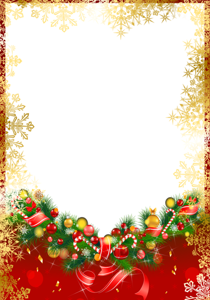 This png image - Red Christmas PNG Frame with Gold Snowflakes, is available for free download